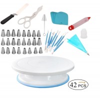 wholesale cake tools White blue flower bag cake piping tips set / custom cake decorating turntable set with a smoother