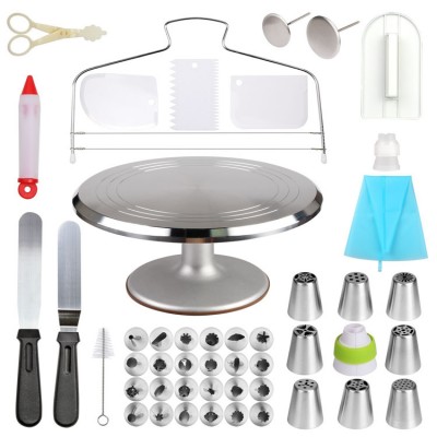 wholesale 24pcs cake decorating nozzles tips / custom decoration tool set / 12inch aluminium rotating cake stand turntable set