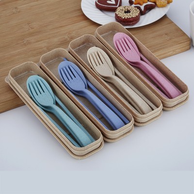 Portable Eco-Friendly Wheat Straw Cutlery Travel Kids Adult Cutlery Fork Chopsticks Spoon Camping Picnic Set